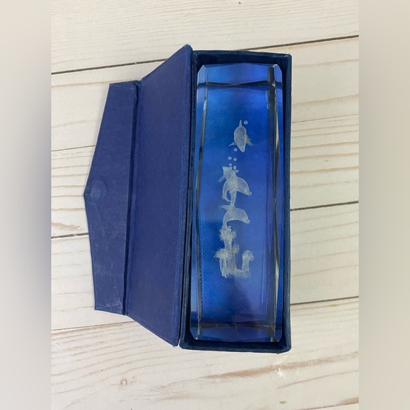 Dolphin Laser Etched Crystal Cube Paperweight - Picture 2 of 10